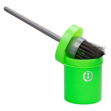 Bright green imperial riding irhhoof oil brush with black bristles and gray handle in matching container for riding irhhoof oil use