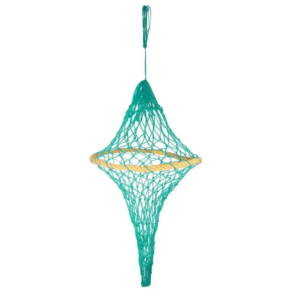 Teal imperial riding irheasyfill haynet with netted design and woven wooden ring for easy hay feeding