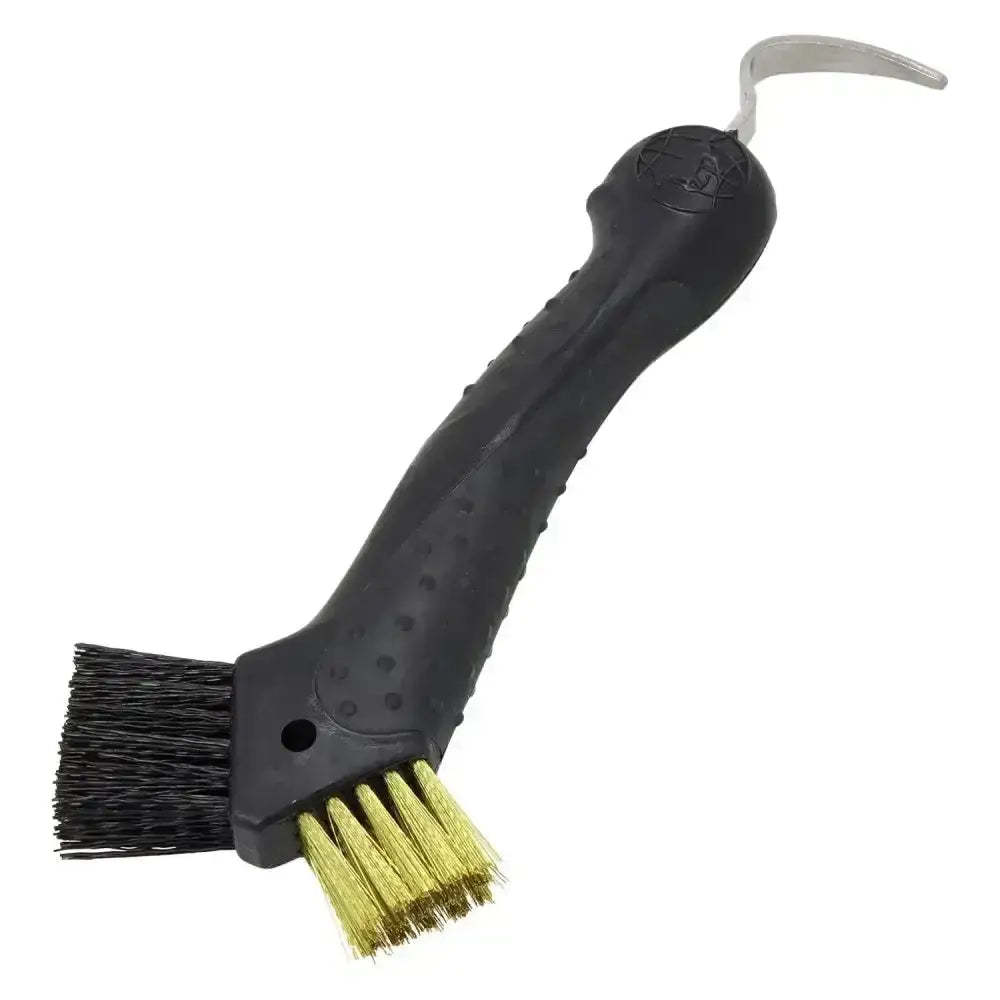 Black ergonomic handle imperial riding irhhoof pick scraper with dual brush heads for cleaning and scrubbing
