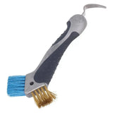 Gray and black imperial riding irhhoof pick scraper with dual-sided brush head and curved hook for easy hoof cleaning