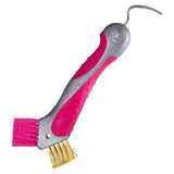 Imperial riding irhhoof pick scraper with pink and silver dual-bristle brush and curved hook handle for easy cleaning