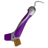 Imperial riding irhhoof pick scraper in purple and silver with dual-sided bristles for easy hoof cleaning