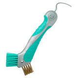 Teal and silver dual-bristle curved hook handle imperial riding irhhoof pick scraper for easy hoof cleaning