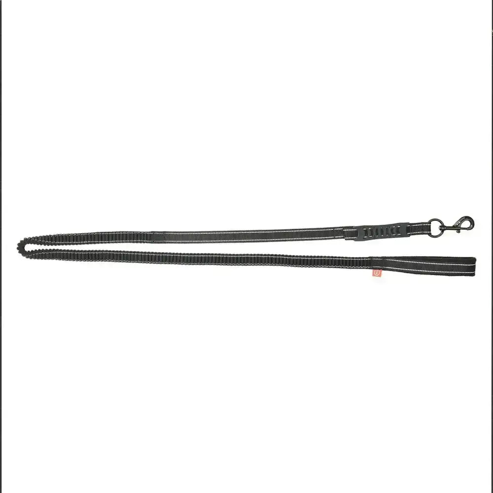 Black elastic imperial riding lead rein irhflexi-fleece with reflective stripes and sturdy metal clasp for durability