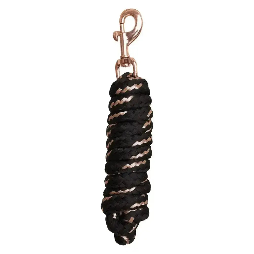 Black and rose gold braided imperial riding lead rope irhgo with polished metal irhgo star snap hook clip