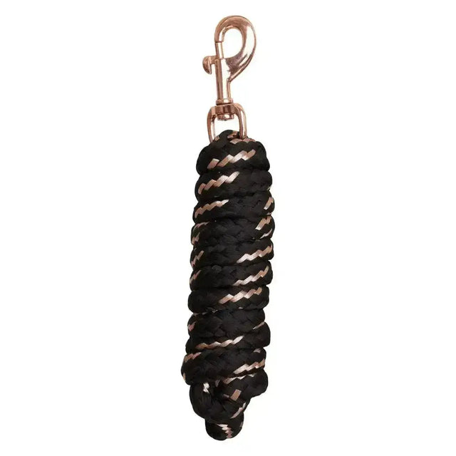 Black and rose gold braided imperial riding lead rope irhgo with polished metal irhgo star snap hook clip