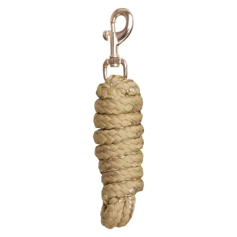 Tan braided imperial riding lead rope irhgo with silver irhgo star snap hook coiled neatly for easy use