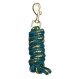 Imperial riding lead rope irhgo in teal and gold braided design with brass irhgo star snap hook for secure handling