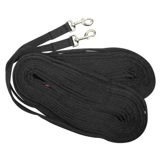 Black woven imperial riding long reins lines with silver metal buckles for durable reins lines black use