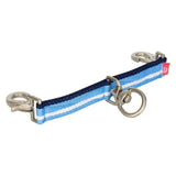 Imperial riding lunging girth bit strap in blue and white striped nylon with silver metal hardware for secure lunging
