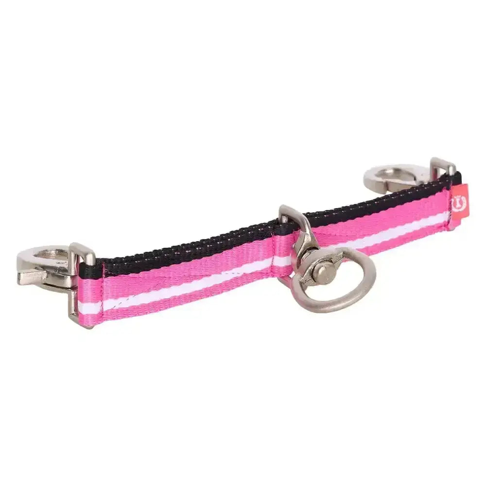 Imperial riding lunging girth bit strap nylon collar in pink and black stripes with silver metal hardware