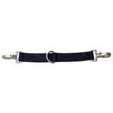 Dark blue woven nylon imperial riding lunging girth bit strap with silver metal hardware and central d-ring