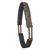 Brown and green striped horse saddle pad with black padded sections and metal rings for imperial riding lunging girth deluxe extra multi walnut