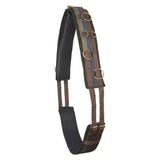 Brown and blue striped horse saddle pad with black padding shown with imperial riding lunging girth deluxe extra multi walnut