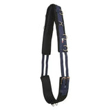 Navy blue and black imperial riding lunging girth deluxe pad with silver metal rings and buckles for secure fit