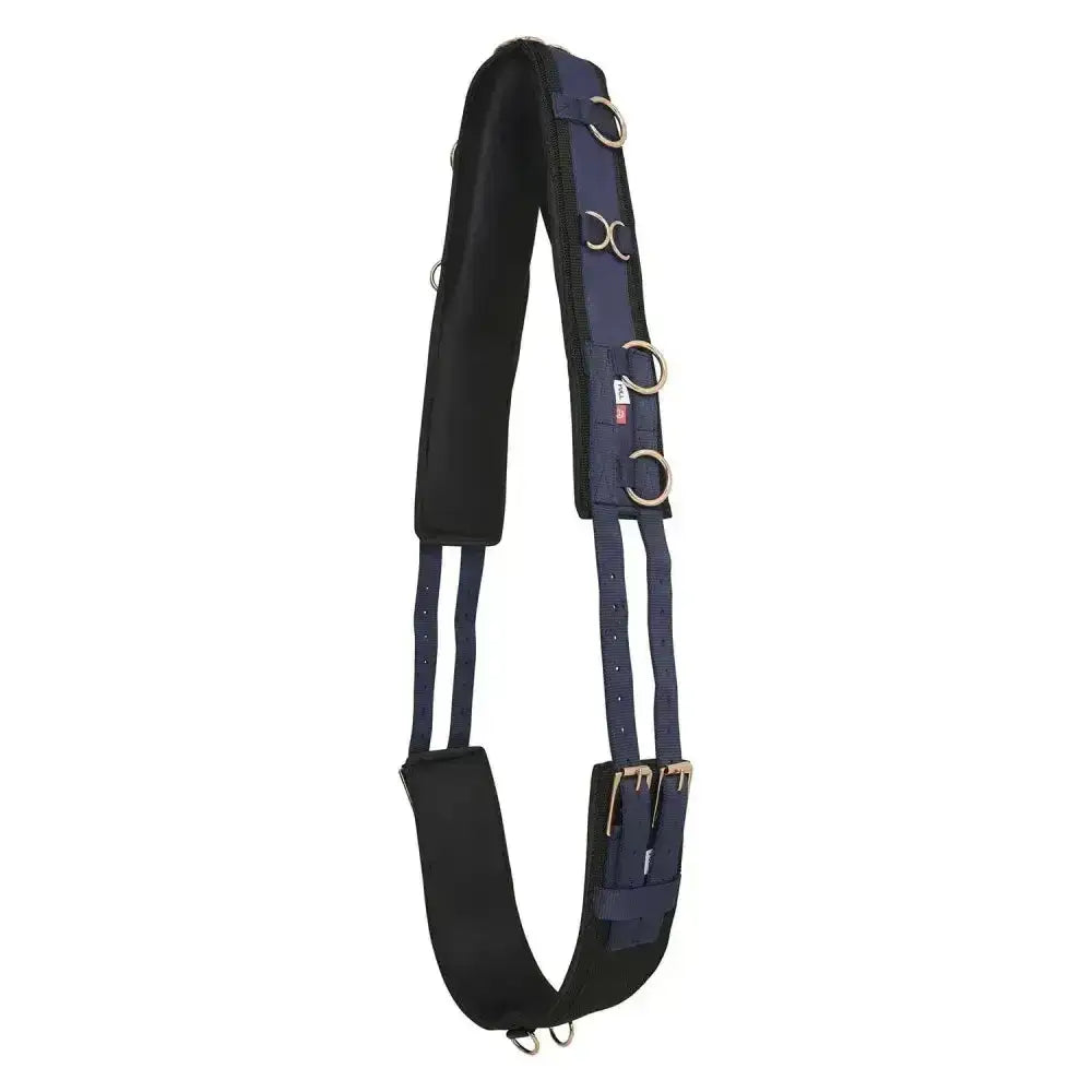 Navy blue and black imperial riding lunging girth deluxe pad with silver metal rings and buckles for secure fit