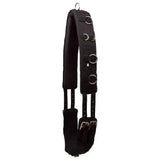 Black padded imperial riding lunging girth nylon deluxe with silver metal rings and buckles for secure fit