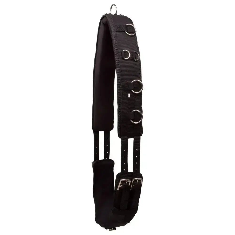 Black padded imperial riding lunging girth nylon deluxe with silver metal rings and buckles for secure fit
