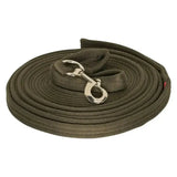 Dark olive green woven rope imperial riding lunging line soft with silver metal d-ring clasp for easy handling