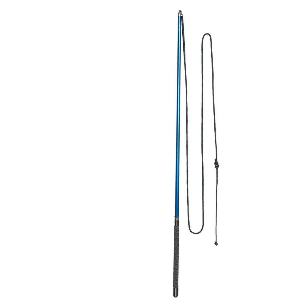 Imperial riding lunging whip carbon in blue aluminum with black textured grip and matching leather strap super light lunging whip