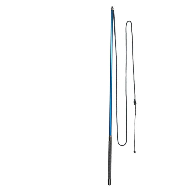 Imperial riding lunging whip carbon in blue aluminum with black textured grip and matching leather strap super light lunging whip