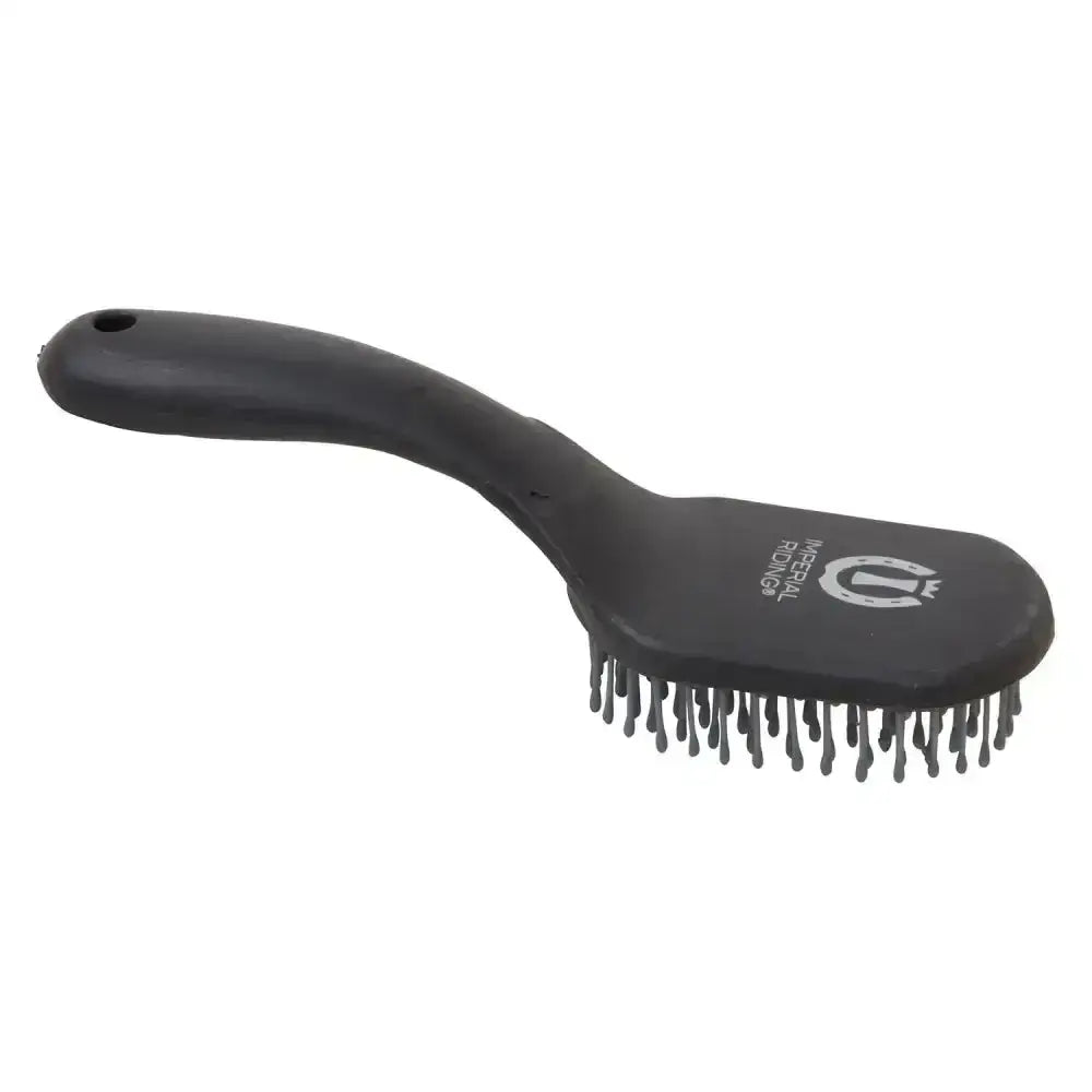 Black plastic imperial riding mane and tail brush irhboomerang with dense bristles and ergonomic mineral horses handle