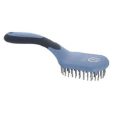 Blue and black imperial riding mane and tail brush irhboomerang with ergonomic handle and metal bristles for easy grooming