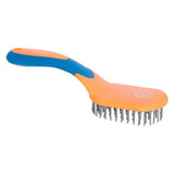 Imperial riding mane and tail brush irhboomerang with bright orange and blue plastic handle and silver metal bristles