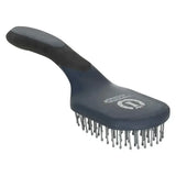 Dark gray imperial riding mane and tail brush irhboomerang with silver metal bristles and white horseshoe logo