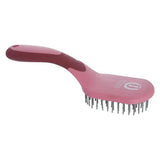 Imperial riding mane and tail brush irhboomerang with maroon handle and silver bristles in pink for grooming horses