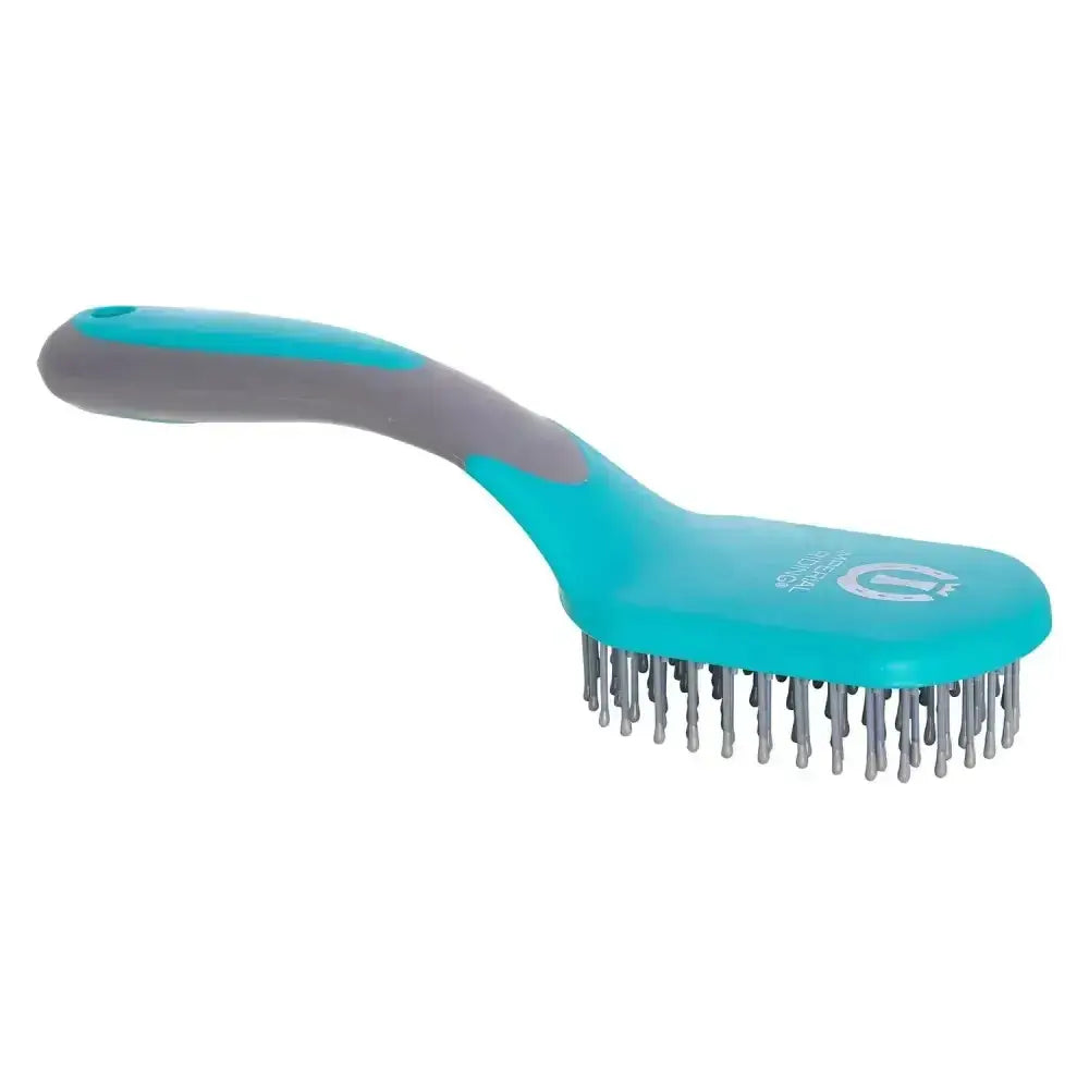 Imperial riding mane and tail brush irhboomerang in teal and gray with metal bristles perfect for grooming