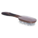 Brown wooden imperial riding mane comb irhgrippy with ergonomic textured black grip and silver metal bristles