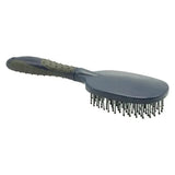 Dark gray plastic imperial riding mane comb irhgrippy with textured grip handle and dense black bristles ergonomic mane comb