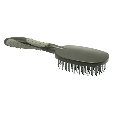 Dark gray plastic imperial riding mane comb irhgrippy with textured ergonomic grip handle and dense black bristles