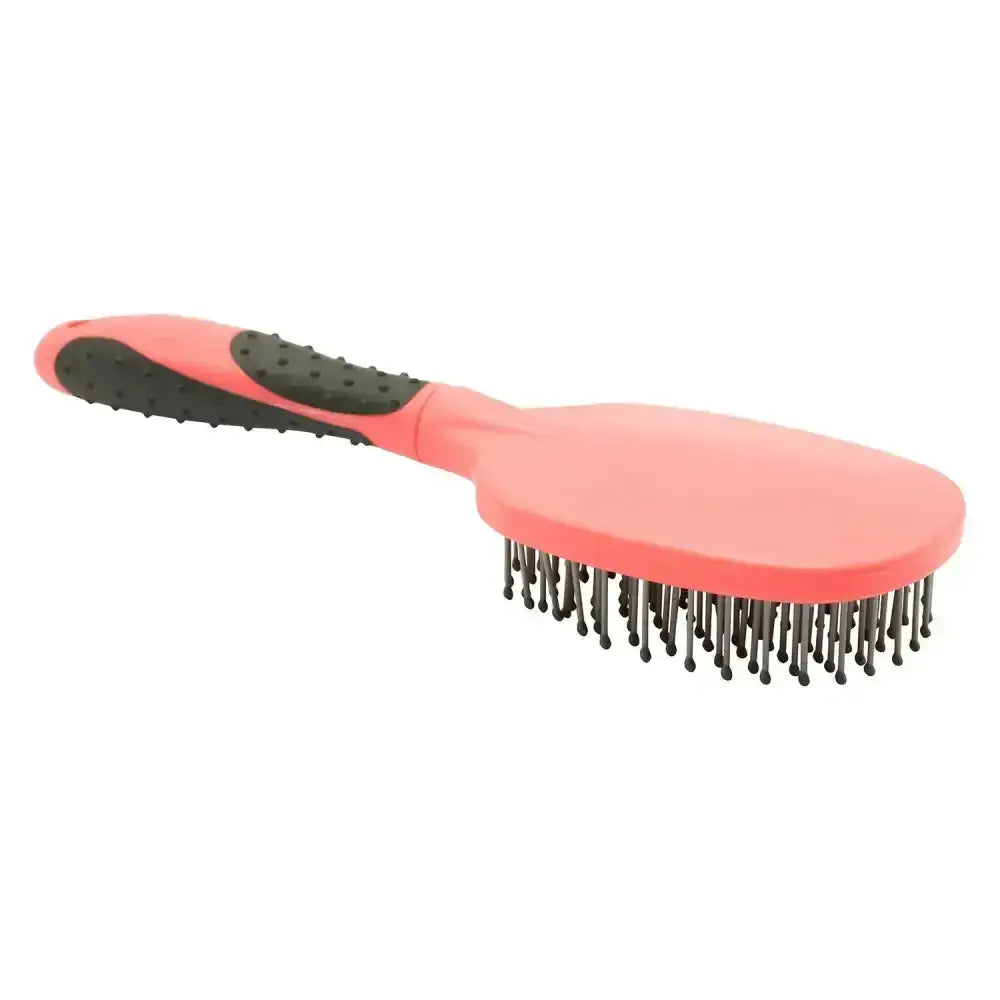 Pink plastic imperial riding mane comb irhgrippy with black bristles and ergonomic textured grip handle