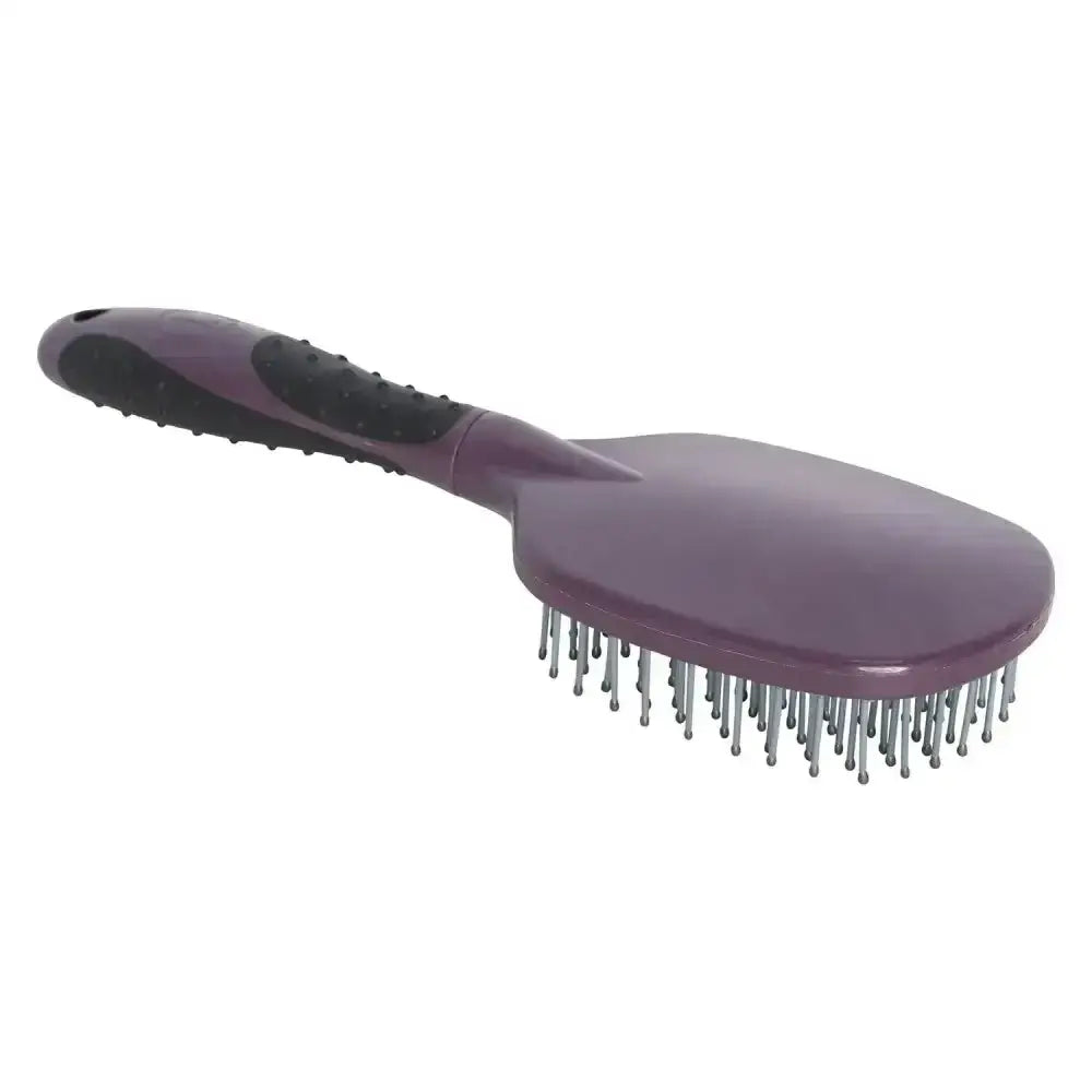 Purple plastic imperial riding mane comb irhgrippy with black ergonomic grip and silver metal bristles