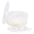 Transparent plastic container filled with white silicone imperial riding plaiting bands soft for extra hold