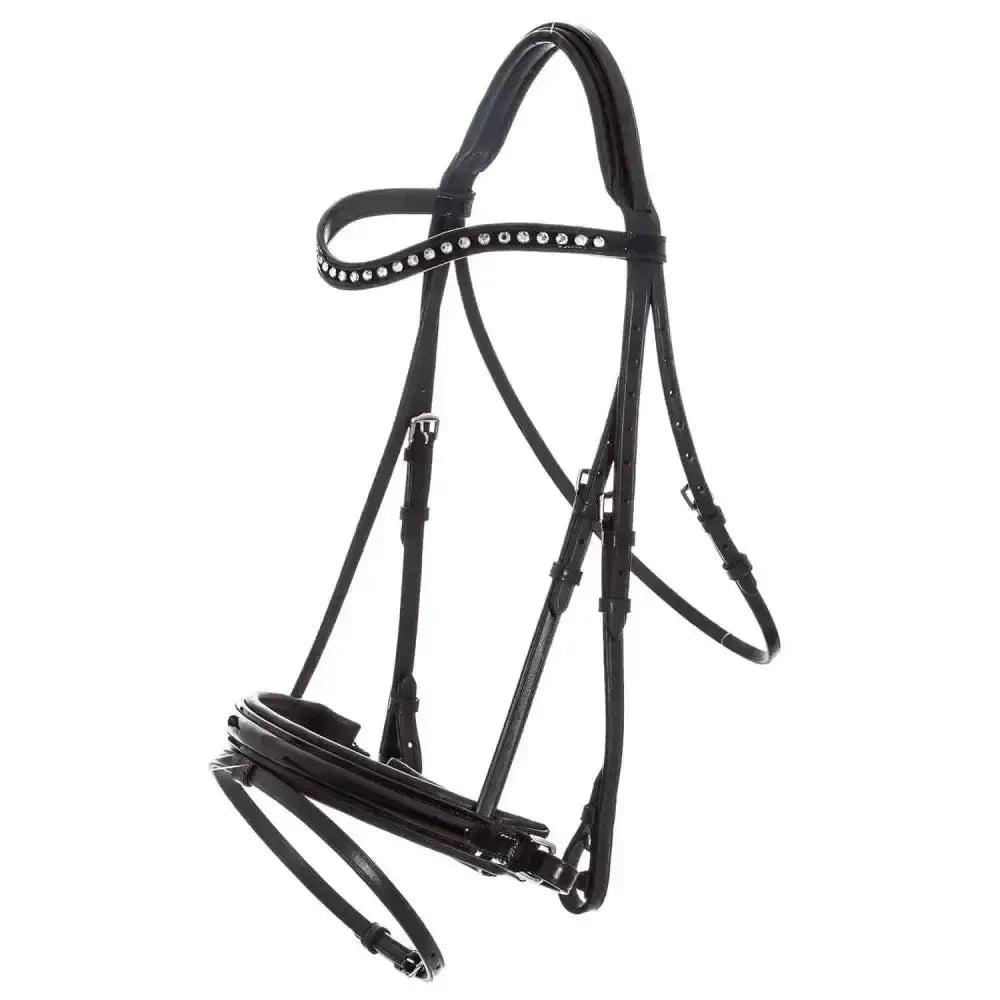 Black leather imperial riding snaffle bridle layla black chrystal with clear rhinestones on browband