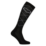 Black knee-high imperial riding socks imperial heart black with white argyle pattern and heart design