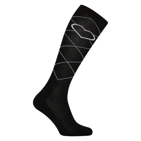 Black knee-high imperial riding socks imperial heart black with white argyle pattern and heart design