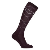 Dark burgundy knee-high imperial riding socks imperial heart bordeaux with white argyle and heart detail at the top