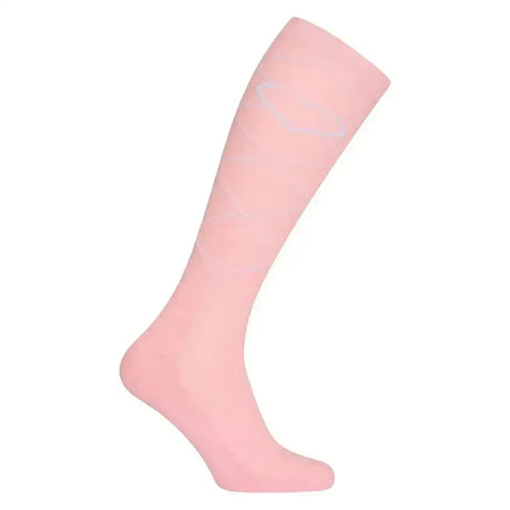 A soft pink smooth textured imperial riding sock with a subtle logo near the top from imperial heart classy pink