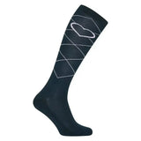 Black knee-high imperial riding socks with white argyle pattern and heart design in imperial heart forest green