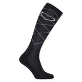 Black knee-high imperial riding socks with white heart and diamond pattern in imperial heart navy design