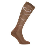 Brown knee-high imperial riding socks imperial heart walnut with white heart and diamond pattern