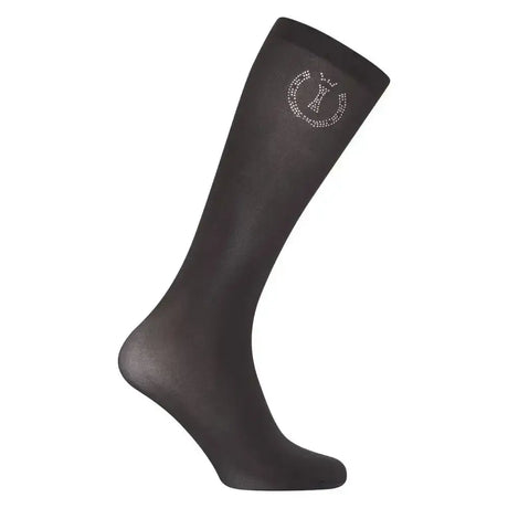Black knee-high imperial riding socks with a sparkling rhinestone emblem on the upper calf in imperial sparkle dark olive