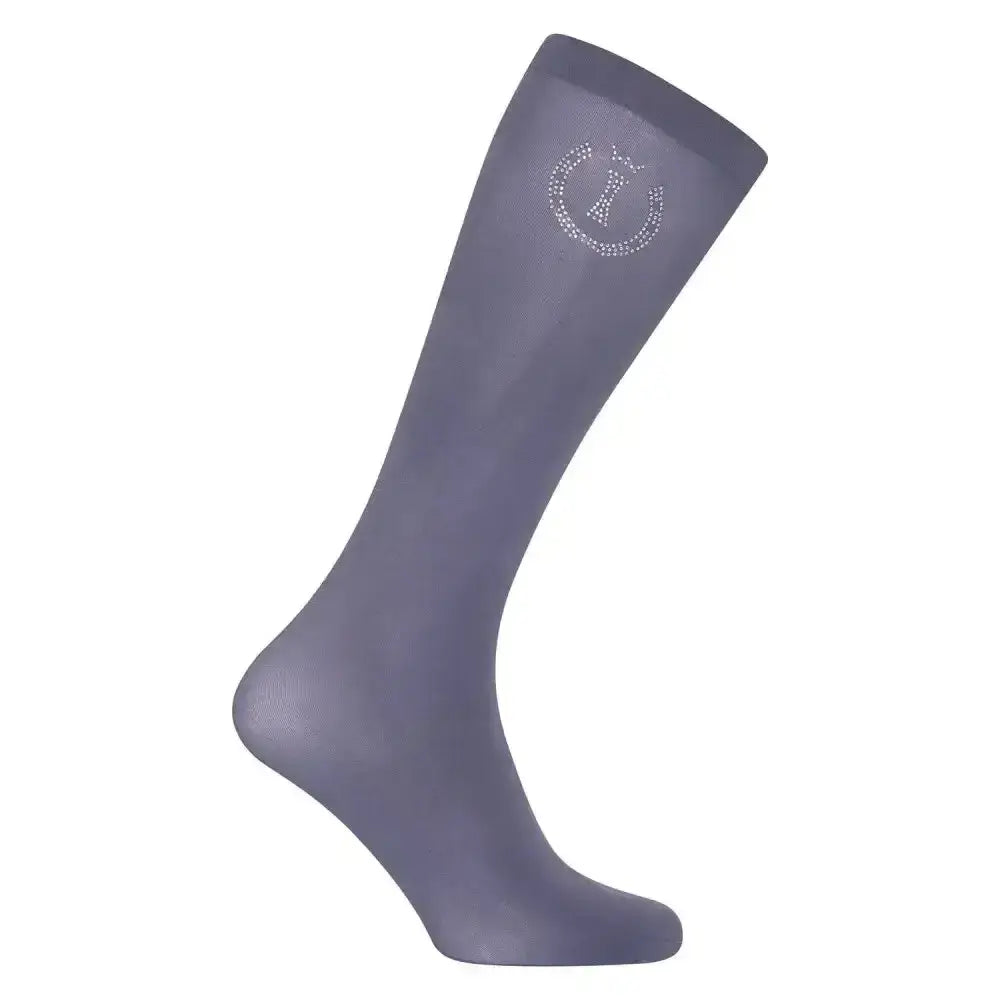 A sleek solid gray knee-high imperial riding sock with subtle rhinestone logo called imperial sparkle night shadow
