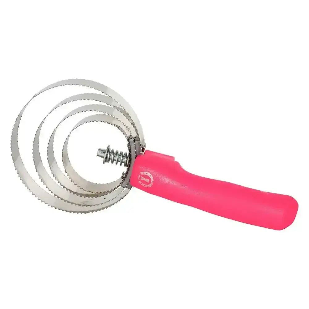 Imperial riding spring comb round with handle featuring pink handles and three concentric metal blades fruit corer