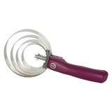 Imperial riding spring curry comb with purple handle and three serrated metal rings perfect for grooming horses