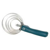 Teal-handled imperial riding spring comb with three serrated metal rings for grooming horse mane and tail